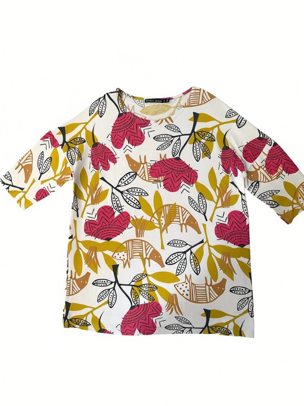 Gudrun Sjoden Batik Colourful Floral Blouse Modal Lagenlook Tunic Top Size Large